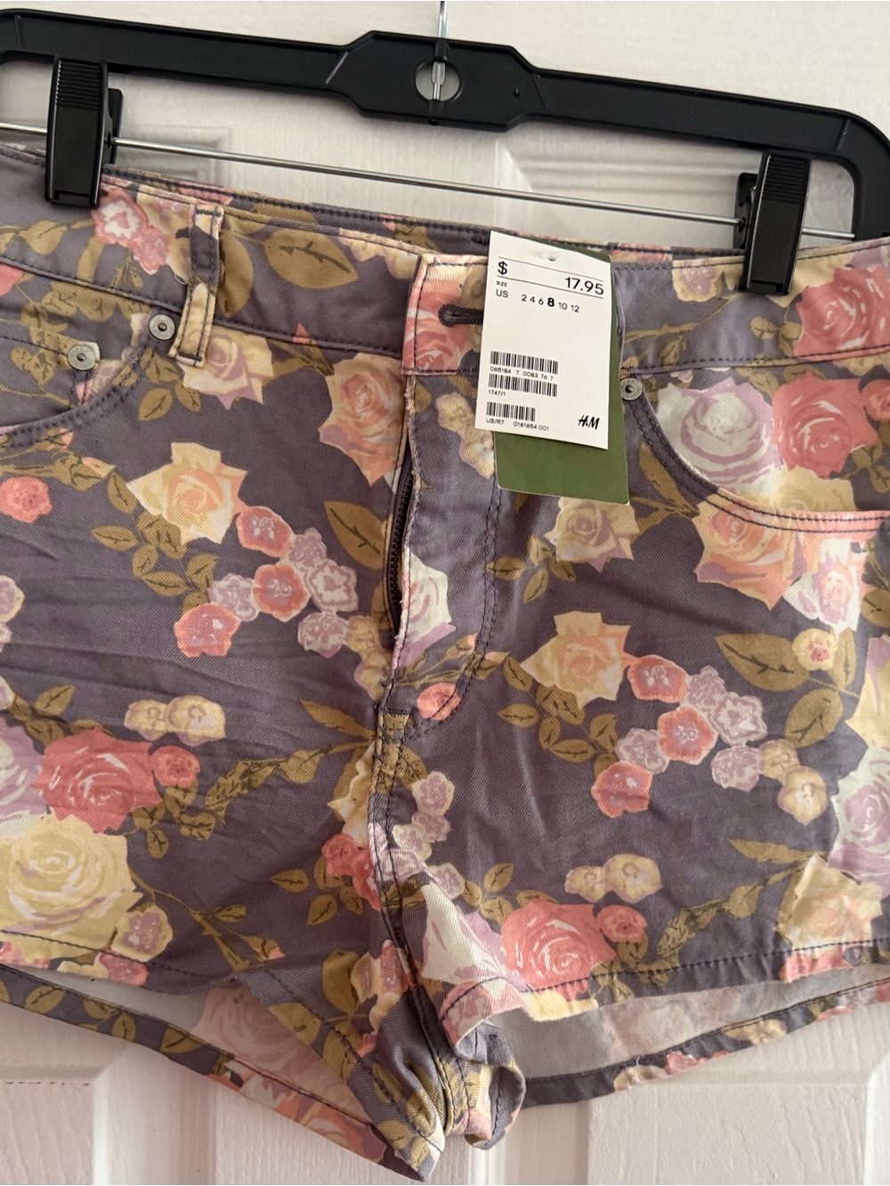 H&M Floral Purple and Pink Cotton Jean Shorts